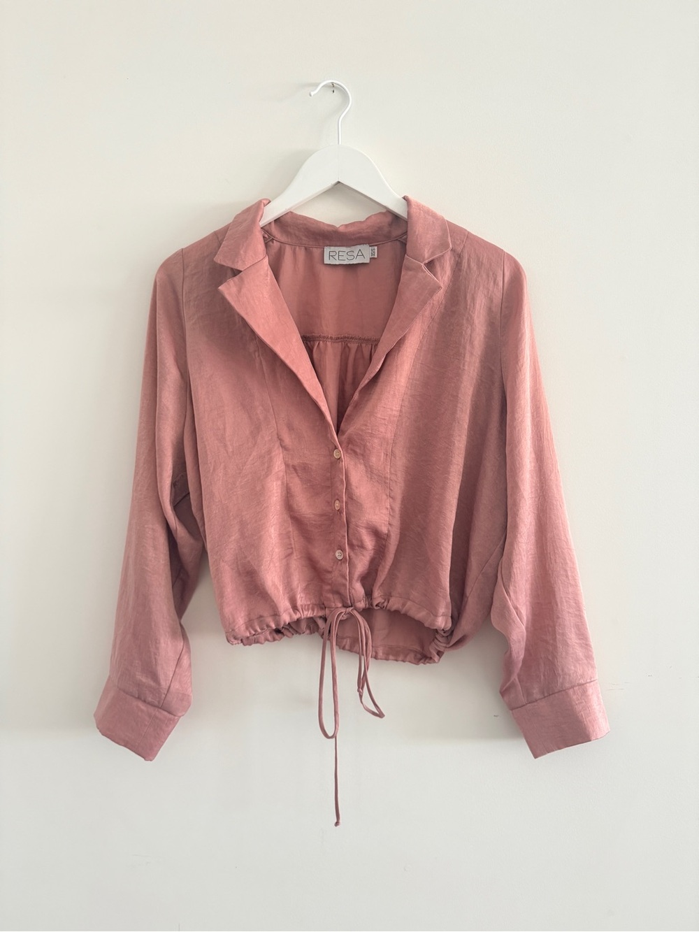 RESA Women's Rose Pink Drawstring Hem Button-Down Shirt